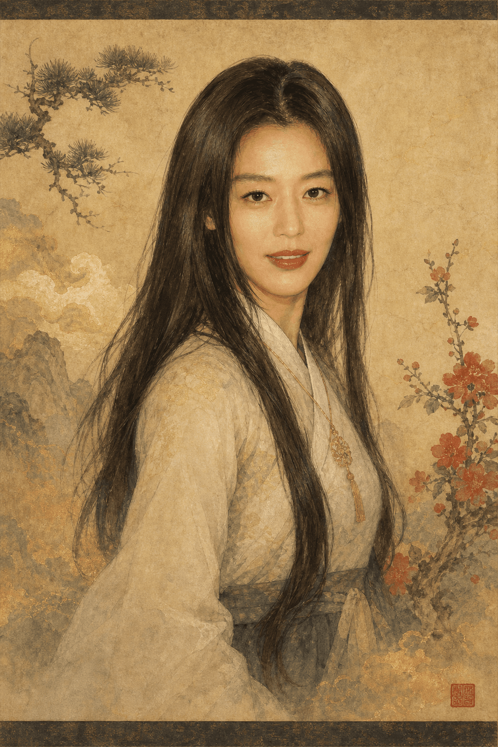 전지현 한국화 인물 초상