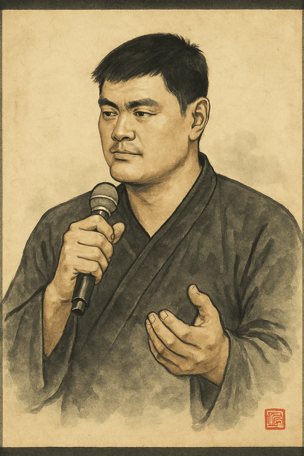 야오밍 한국화 인물 초상